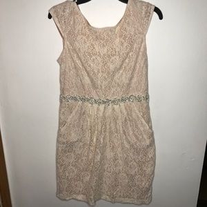 City Triangles Champagne Colored Lace Gem Dress